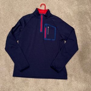 Vineyard Vines mens 1/4 zip navy shirt red detail like new. Worn once size Small